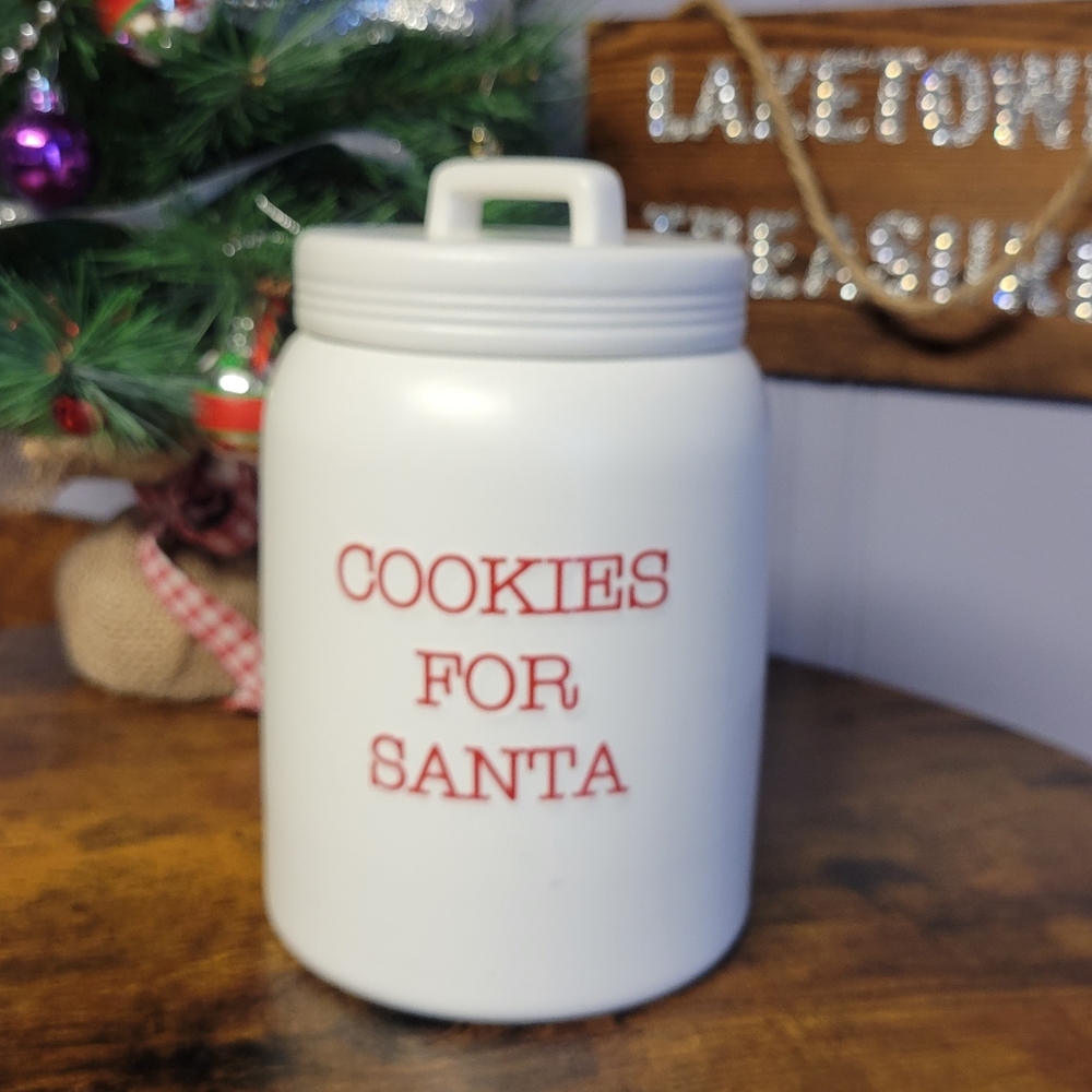 COOKIIES FOR SANTA ceramic cookie jar/lid-white/red letters
